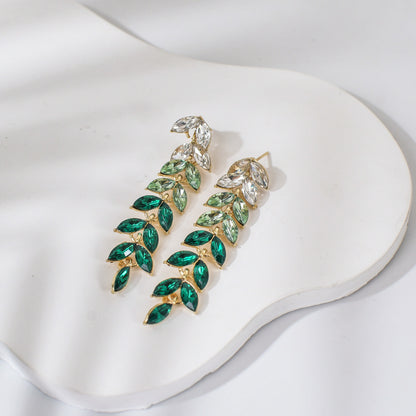 Gradient Diamond Leaf Earrings and Necklace Set