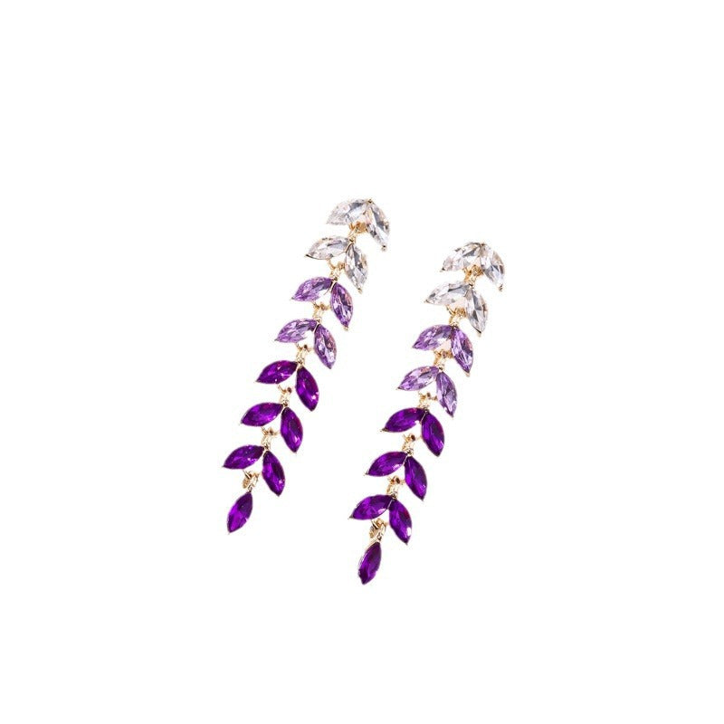 Gradient Diamond Leaf Earrings and Necklace Set