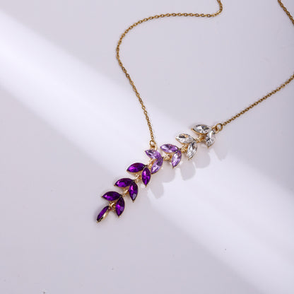 Gradient Diamond Leaf Earrings and Necklace Set