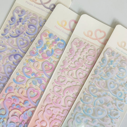 Gradient Heart Laser Ribbon Stickers