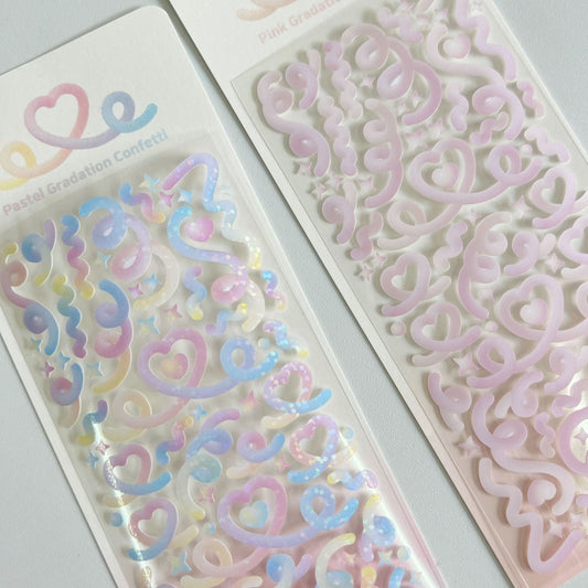 Gradient Heart Laser Ribbon Stickers