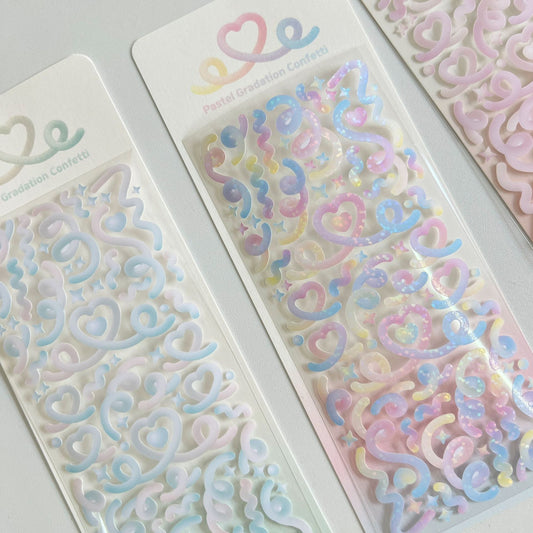 Gradient Heart Laser Ribbon Stickers