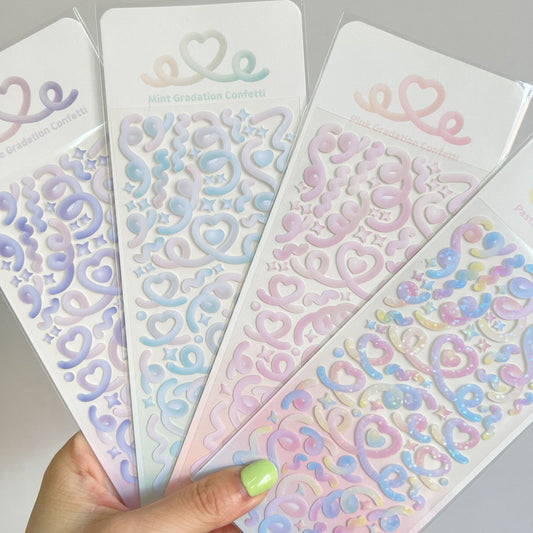 Gradient Heart Laser Ribbon Stickers