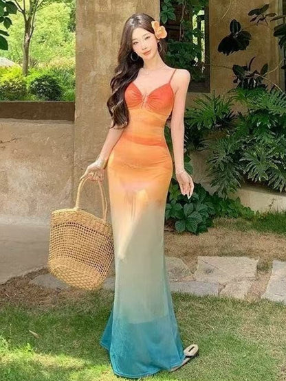Gradient Mesh Fishtail Dress