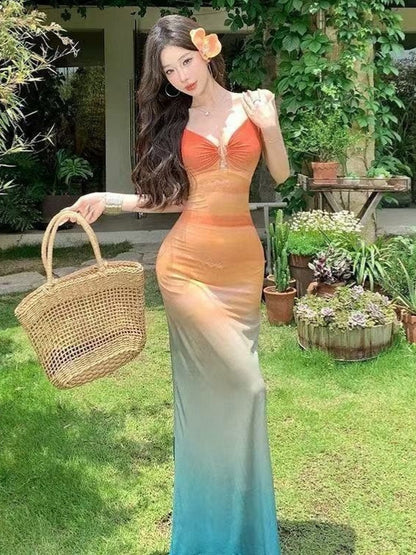 Gradient Mesh Fishtail Dress
