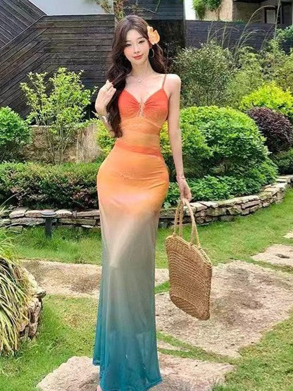 Gradient Mesh Fishtail Dress
