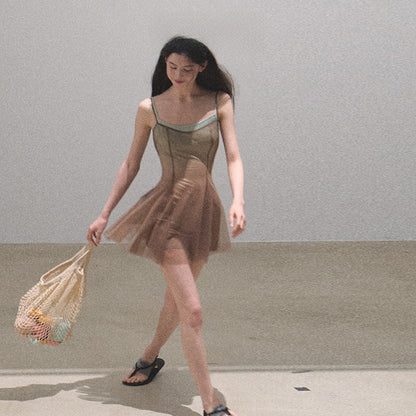 Gradient Mesh Sling Dress