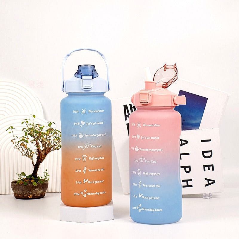 Gradient Plastic Water Bottle with Straw 2L