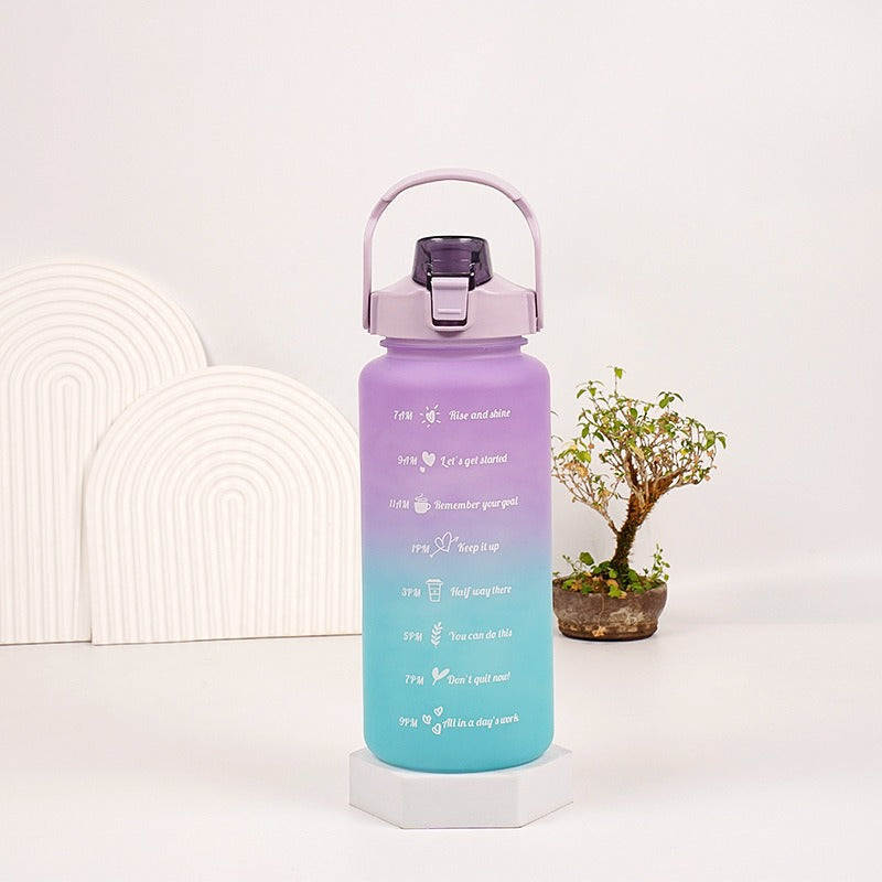 Gradient Plastic Water Bottle with Straw 2L