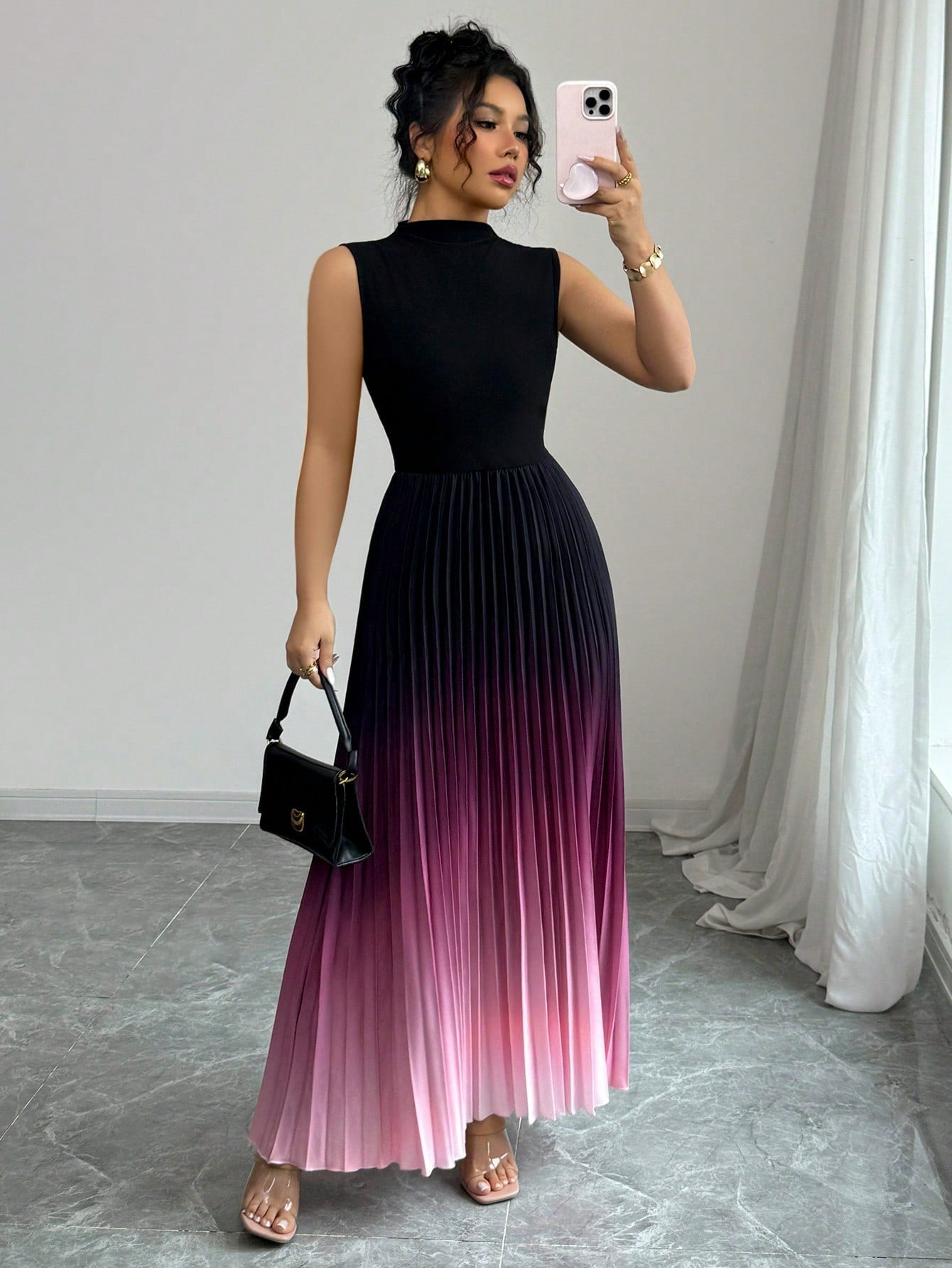 Gradient Sleeveless Pleated Dress