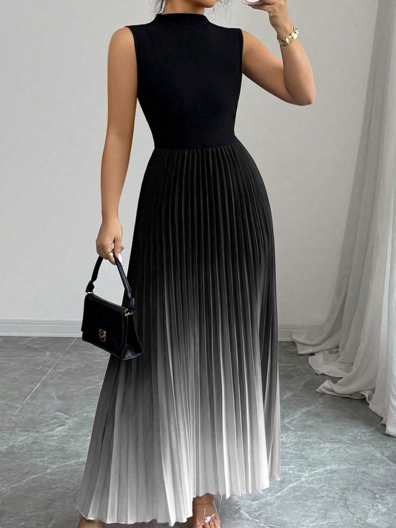 Gradient Sleeveless Pleated Dress