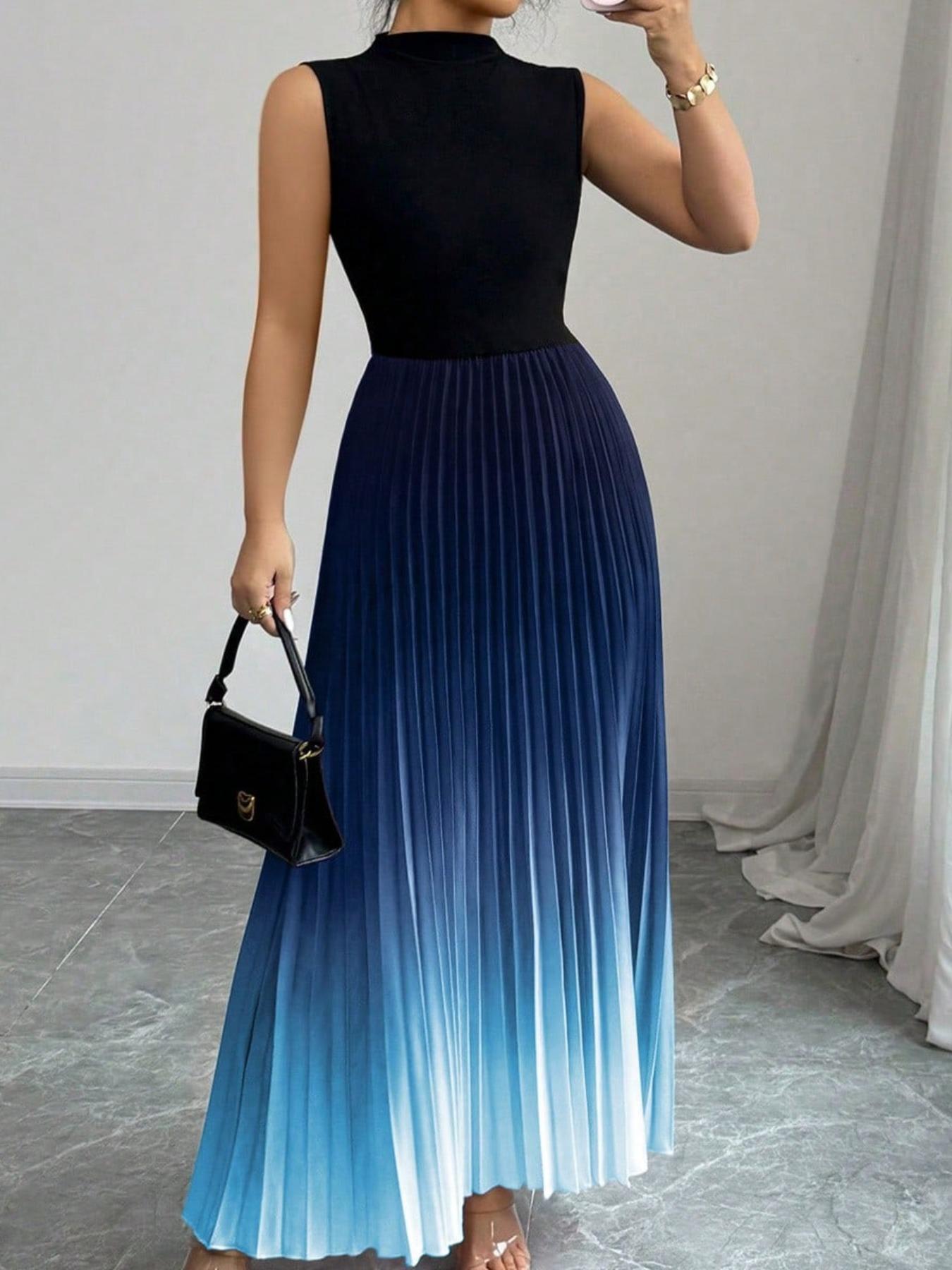 Gradient Sleeveless Pleated Dress