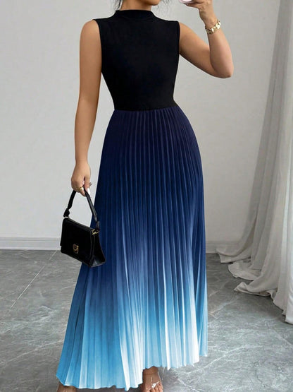 Gradient Sleeveless Pleated Dress