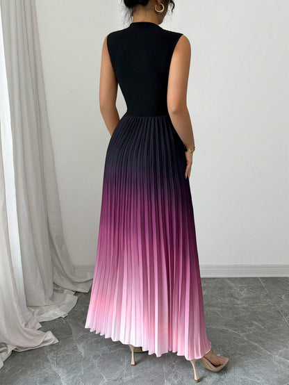 Gradient Sleeveless Pleated Dress