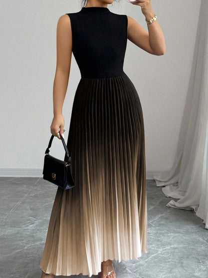 Gradient Sleeveless Pleated Dress
