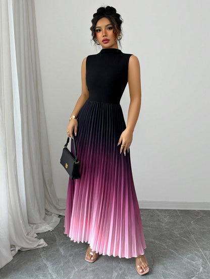 Gradient Sleeveless Pleated Dress
