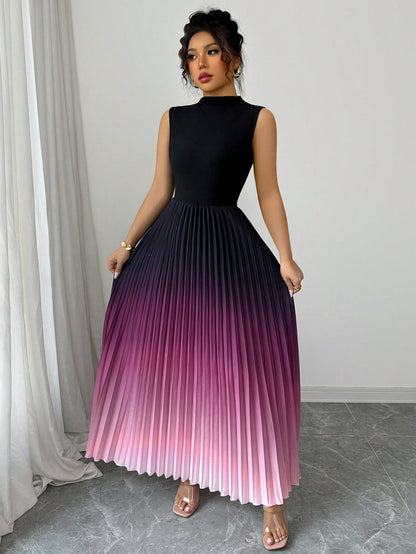Gradient Sleeveless Pleated Dress