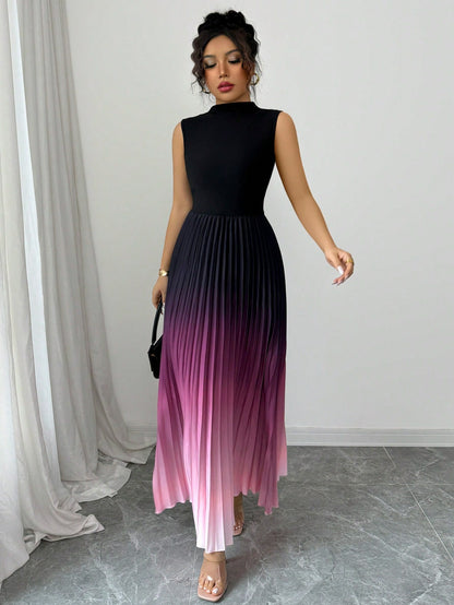 Gradient Sleeveless Pleated Dress
