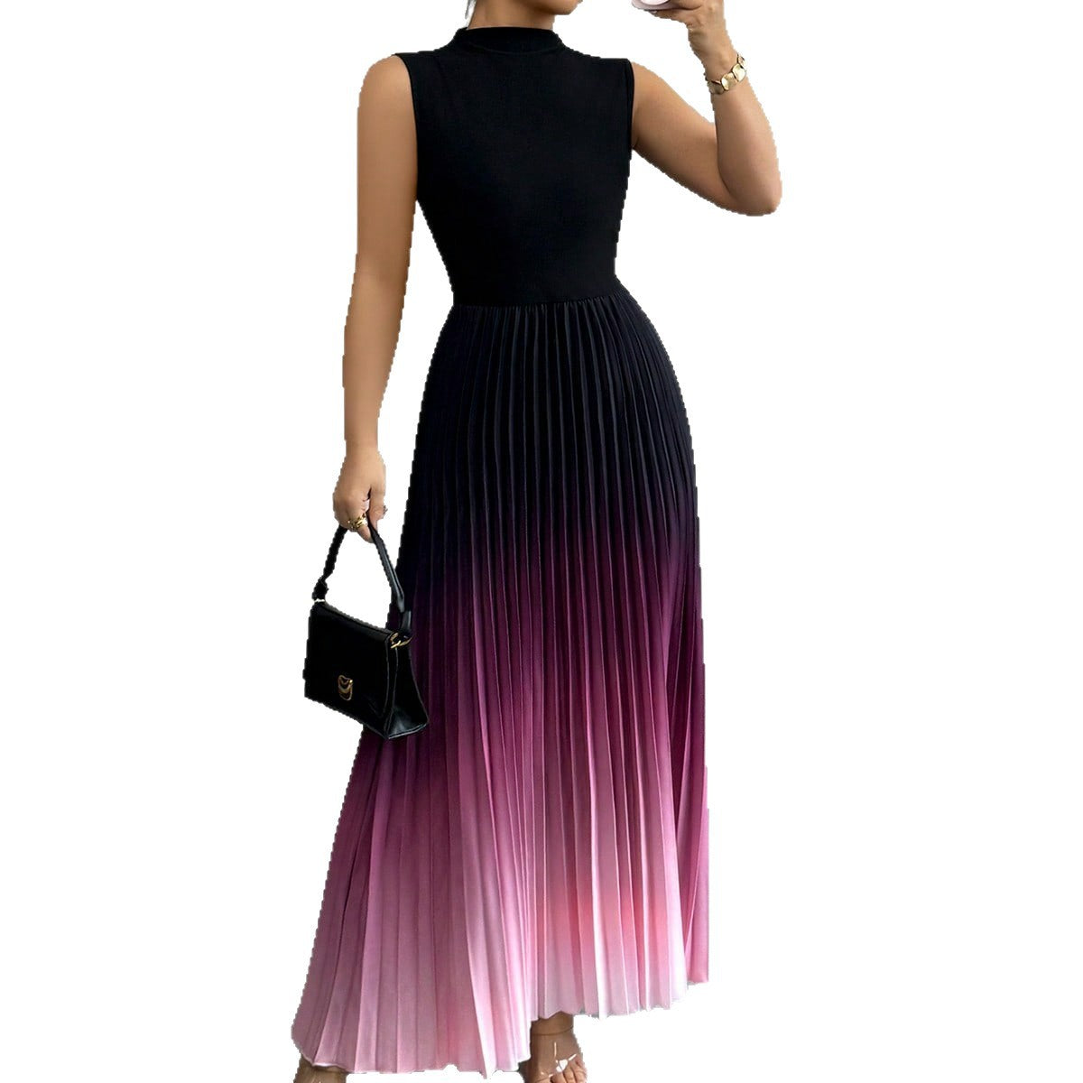Gradient Sleeveless Pleated Dress