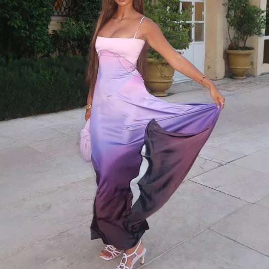 Gradient strappy dress long dress