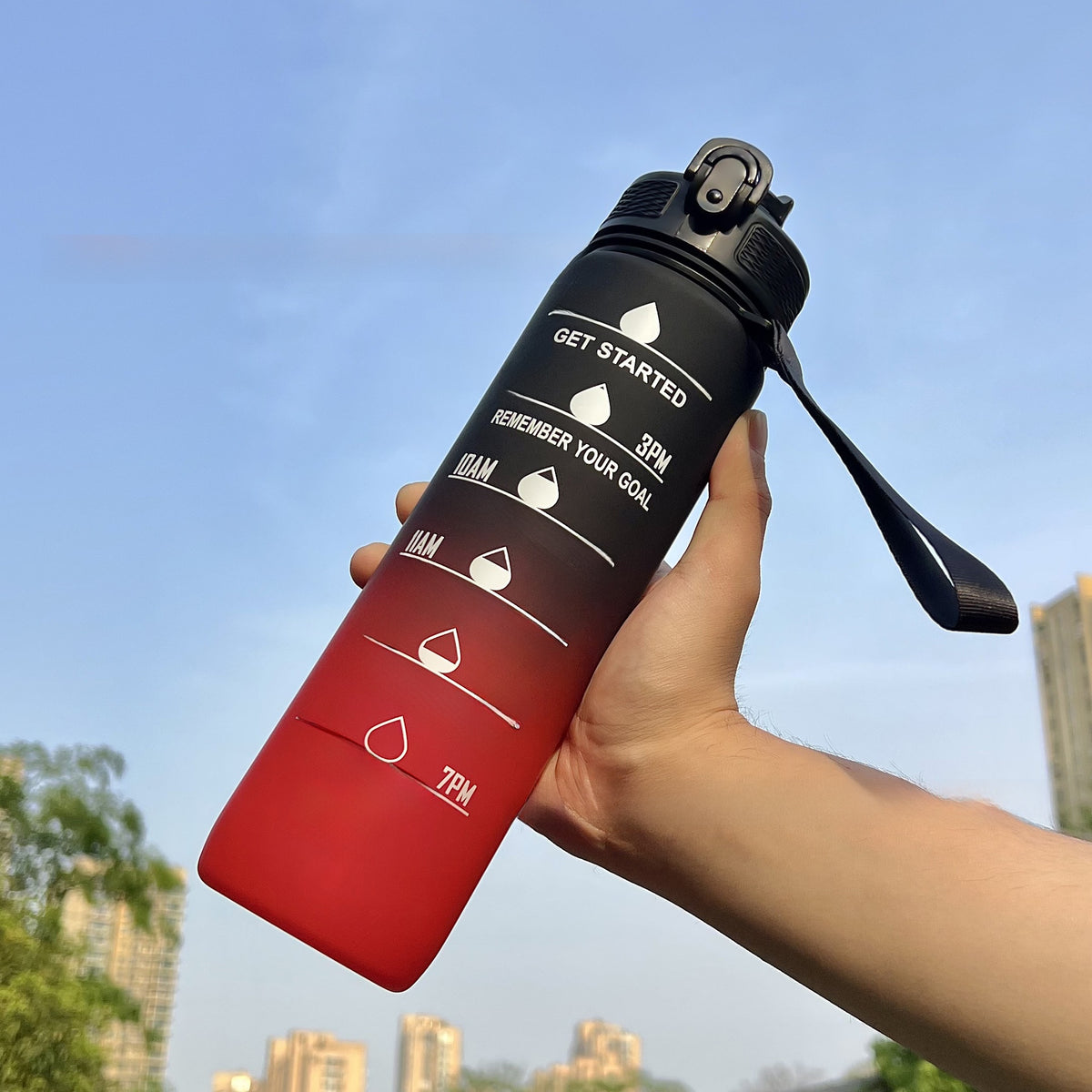 Gradient Water Bottle with Straw and Carry Strap