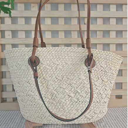 Gradient Woven Straw Tote Bag with Crossbody Strap