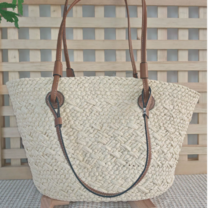 Gradient Woven Straw Tote Bag with Crossbody Strap