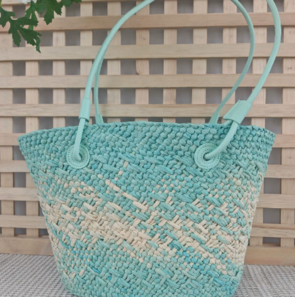 Gradient Woven Straw Tote Bag with Crossbody Strap