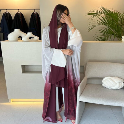Graduated color long robe cardigan