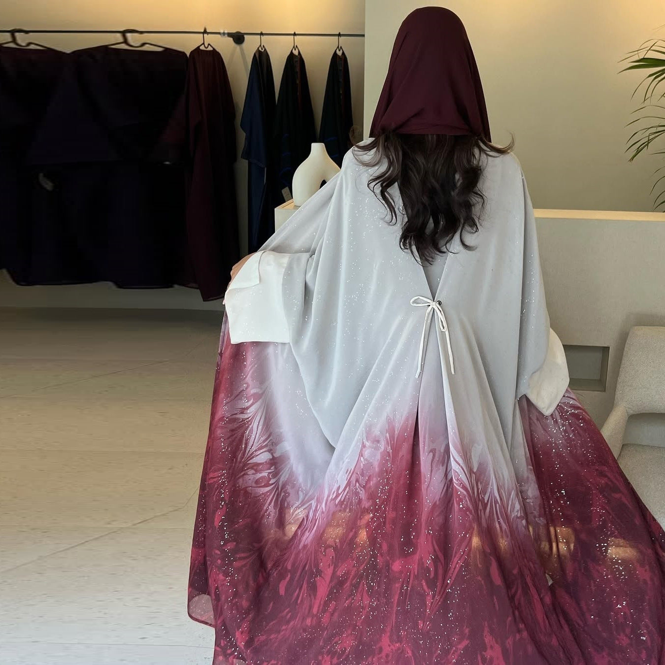 Graduated color long robe cardigan
