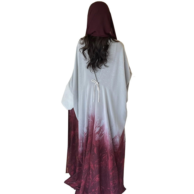 Graduated color long robe cardigan