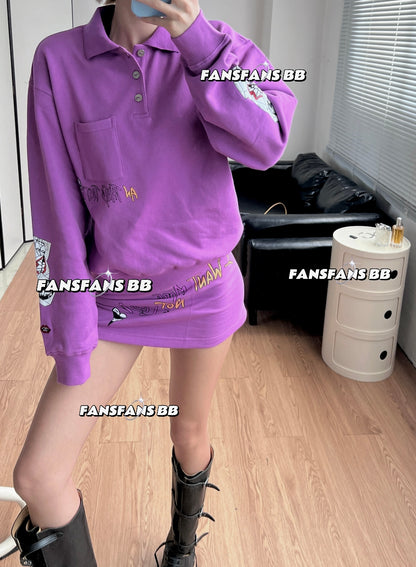 Graffiti Cotton Polo Shirt Long Sleeve Tee Sweatshirt Hoodie Sweatpants Skirt