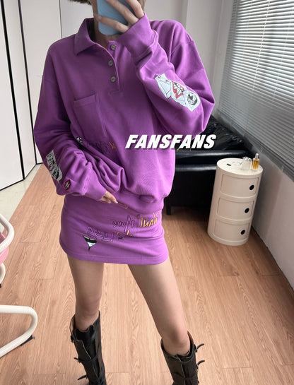Graffiti Cotton Polo Shirt Long Sleeve Tee Sweatshirt Hoodie Sweatpants Skirt