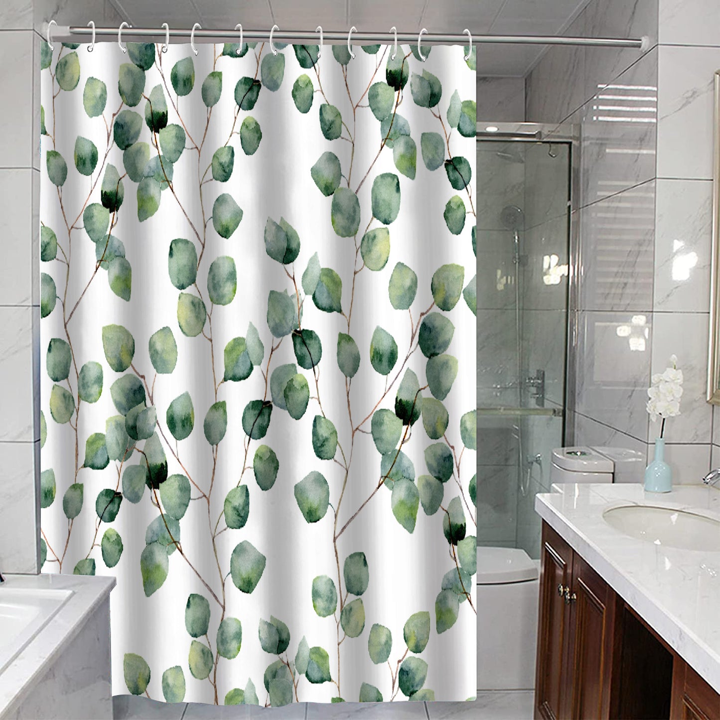 Green plant leaf bath waterproof shower curtain