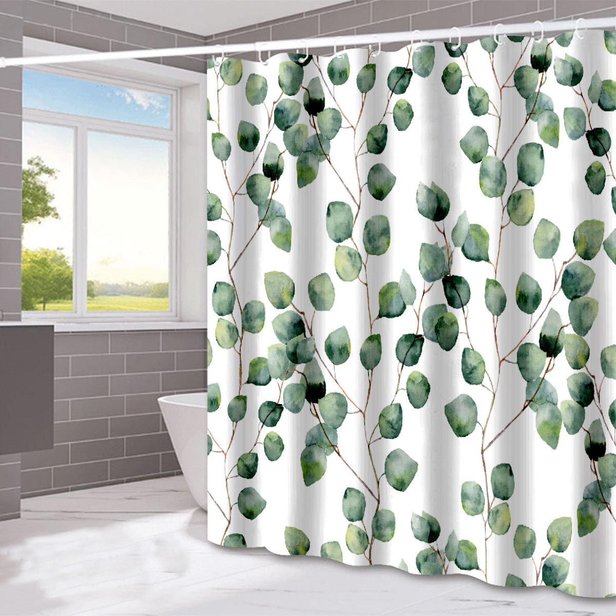 Green plant leaf bath waterproof shower curtain