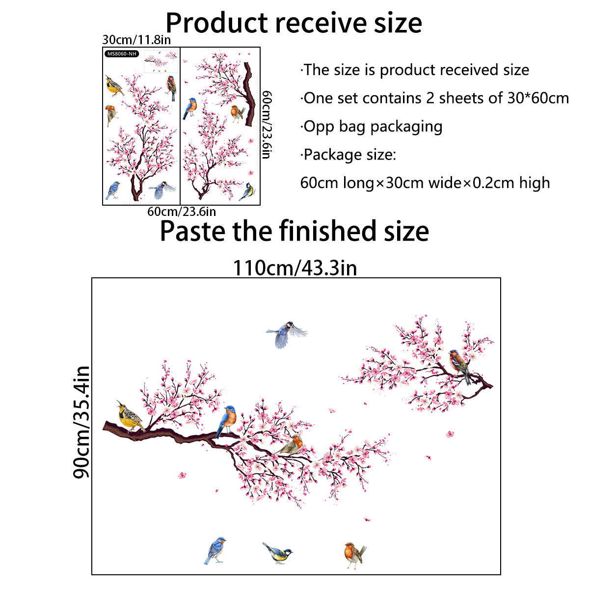Green Plants and Flowers Series Bird Wall Decals