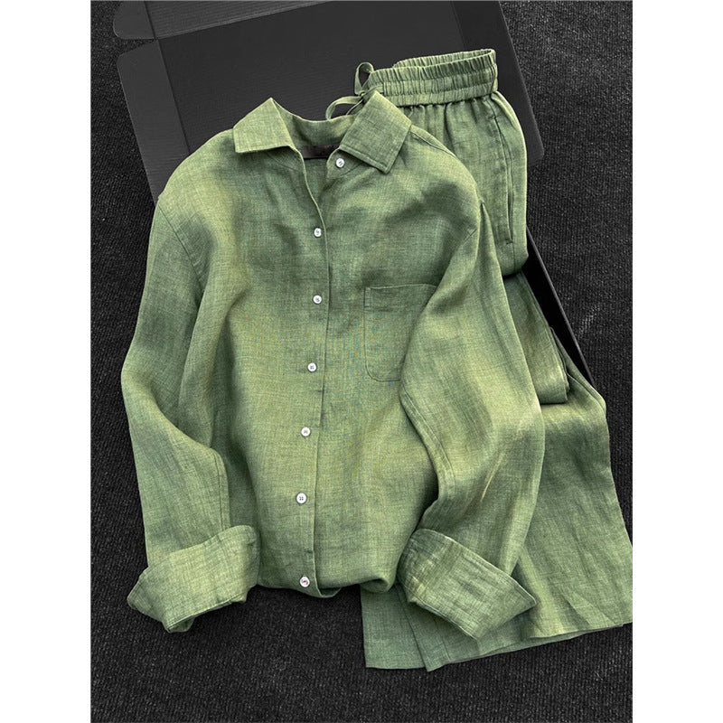 Green shirt and wide-leg pants set