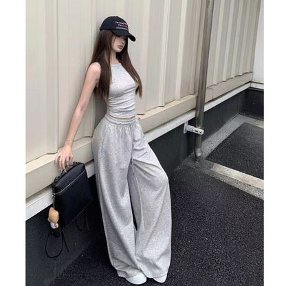 Grey high-waisted casual drawstring sweatpants