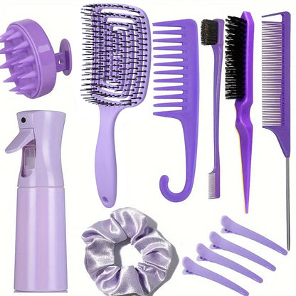 Hair comb set with spray bottle
