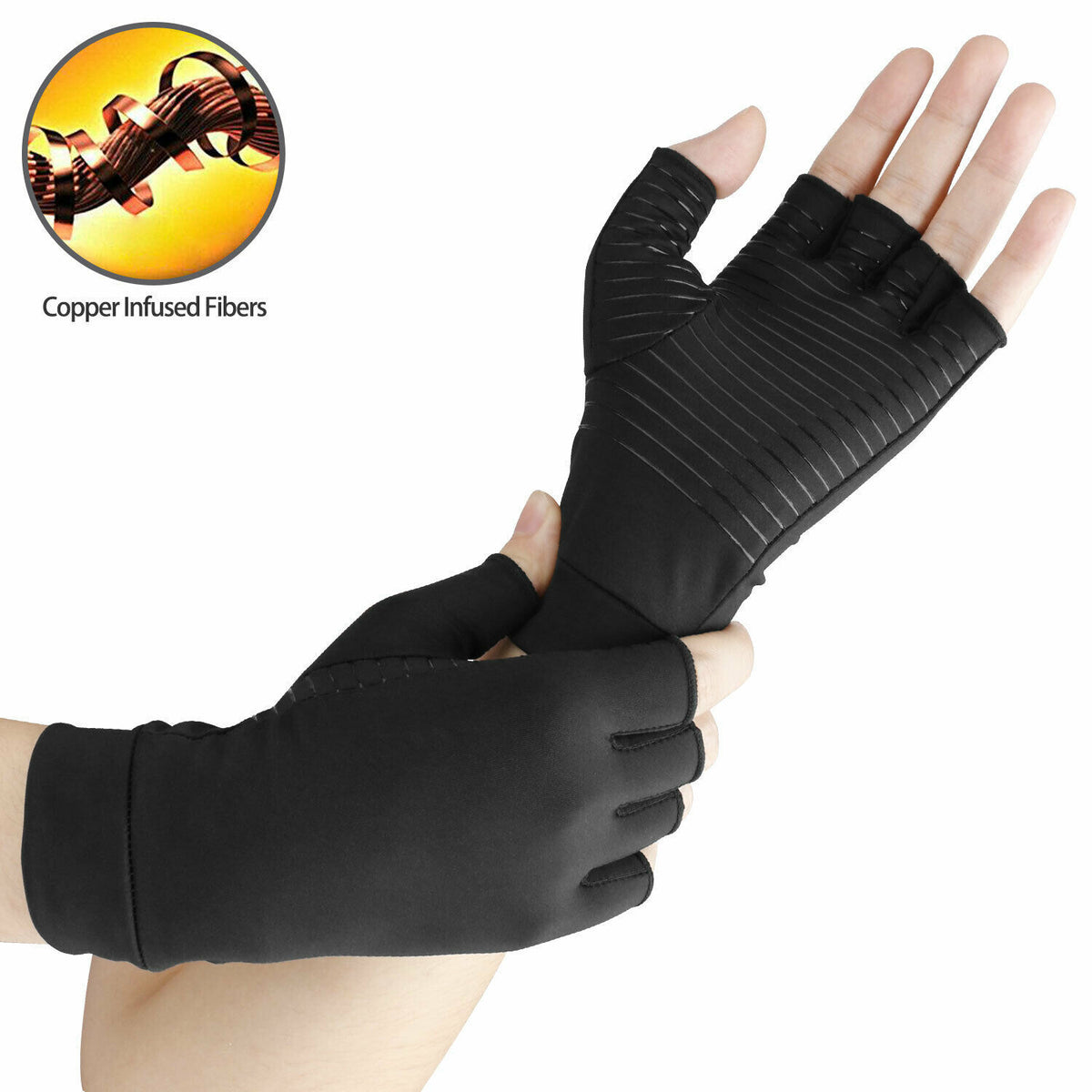 Half Finger Copper Compression Gloves for Wrist Support