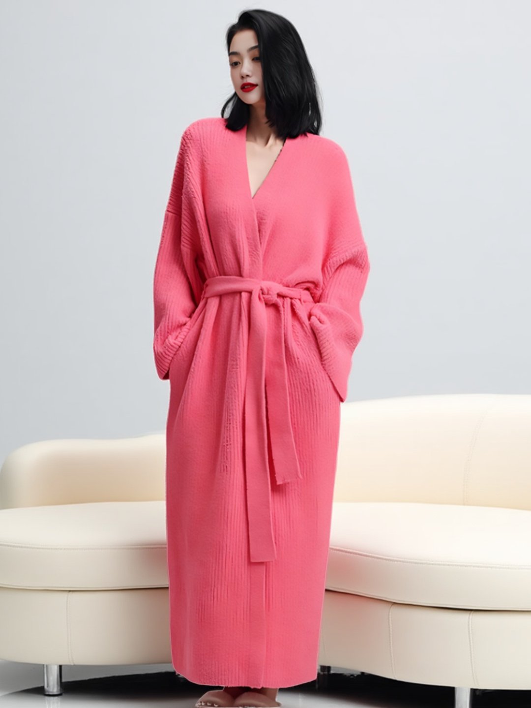 Half-fleece lined bathrobe