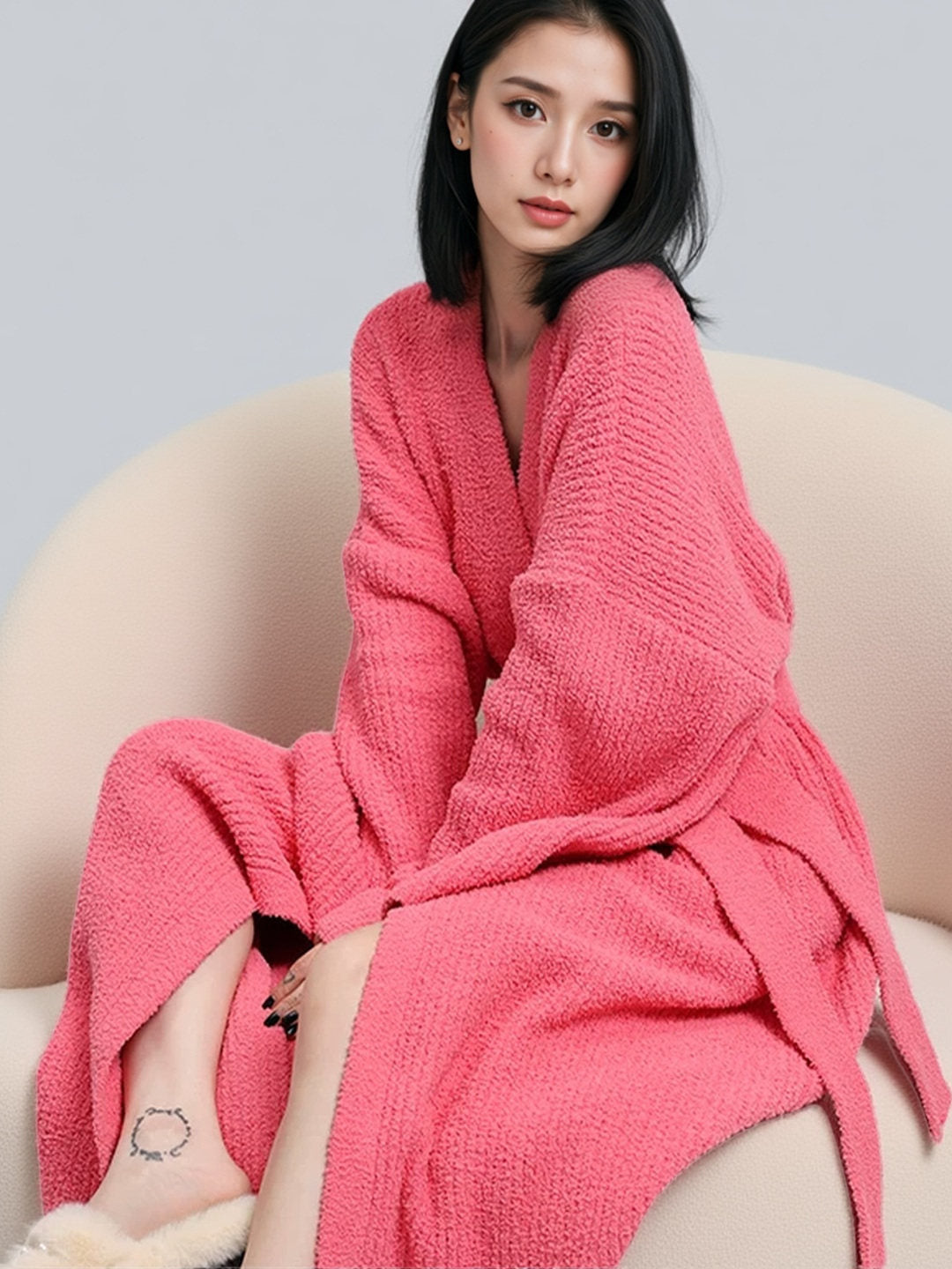 Half-fleece lined bathrobe