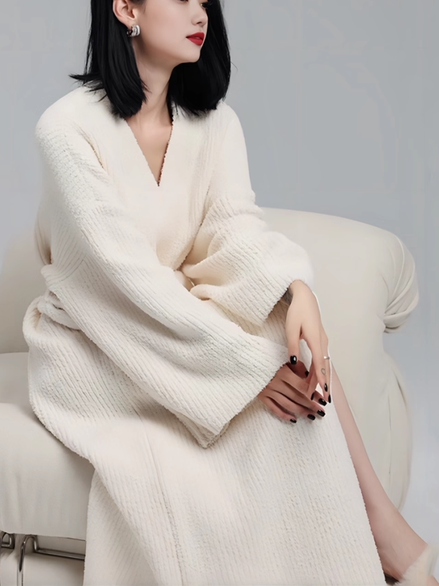 Half-fleece lined bathrobe