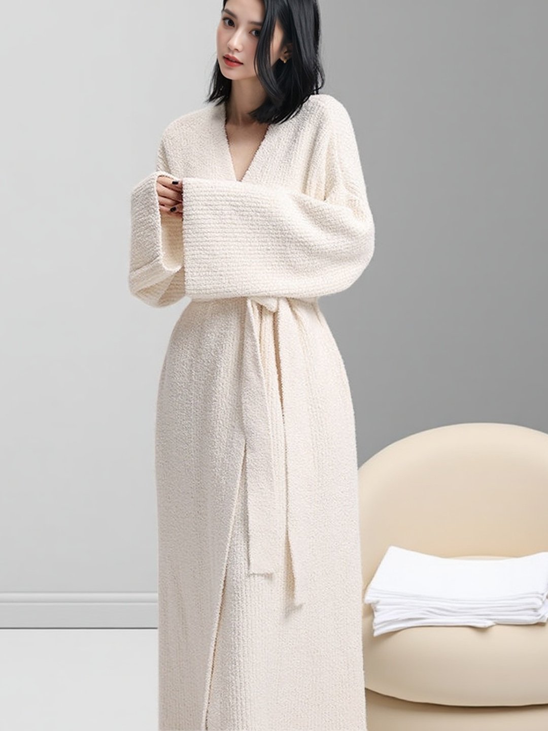 Half-fleece lined bathrobe