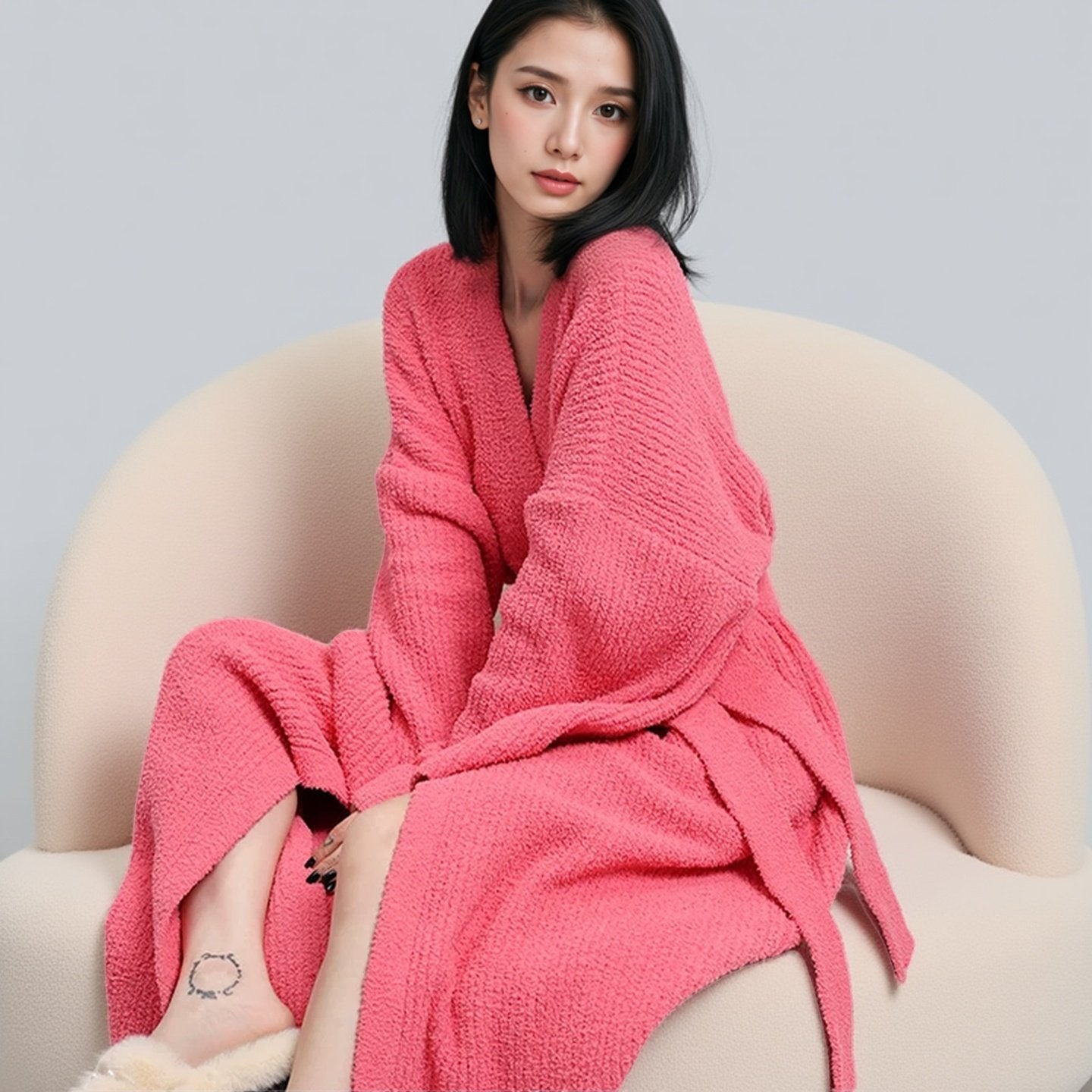 Half-fleece lined bathrobe