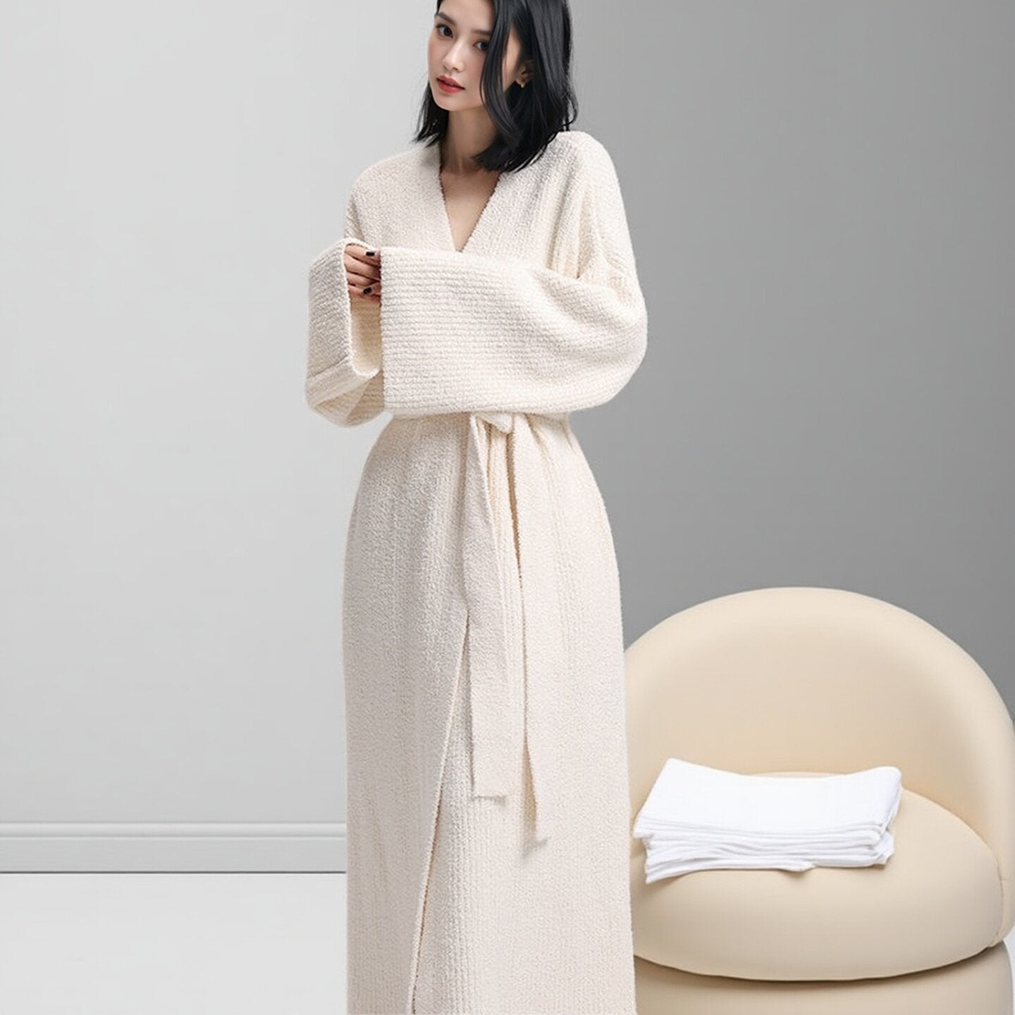 Half-fleece lined bathrobe