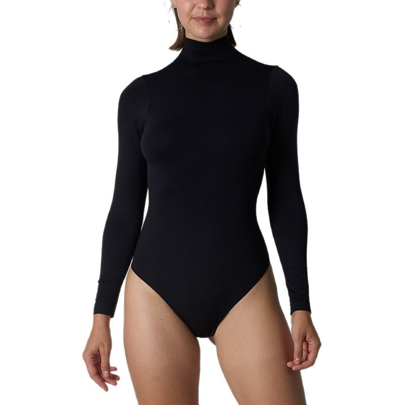 Half-High Collared Long-Sleeved Triangle One-Piece Pants
