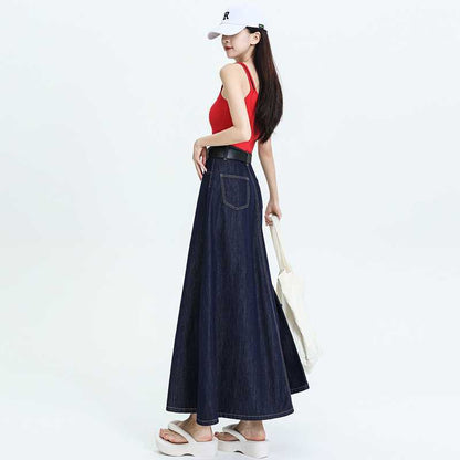 Half-length denim skirt