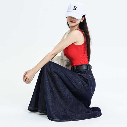 Half-length denim skirt