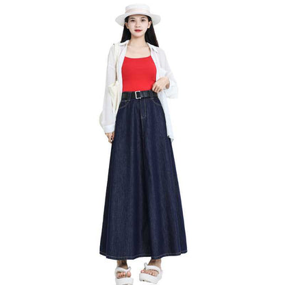 Half-length denim skirt